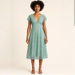 Vintage Seafoam Blue Sheer Chantilly Lace Dress Short Sleeve / Women’s XS -